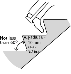 Figure 4.1.11.3: Raked Riser. Design criteria for raked risers. Shows a cross section of stairs where the angle from the tread to the riser is not less than 60° and nosing radius is 6 – 10 millimeters.