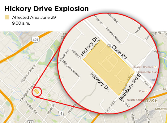 Hickory Drive explosion evacuation area