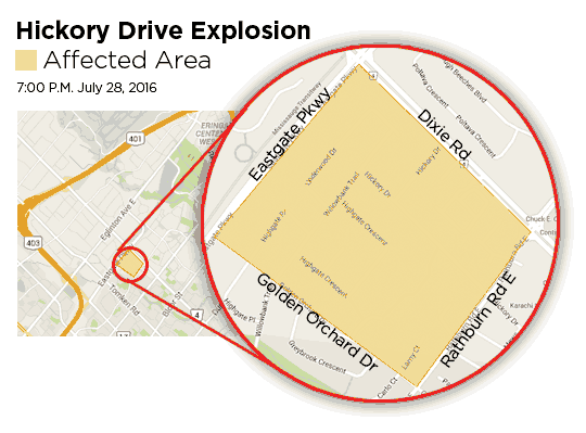 Hickory Drive explosion evacuation area
