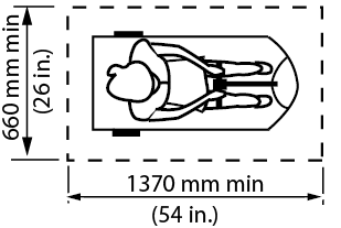 Figure 4.1.1.6: Clear Floor Space for Scooter. Design criteria for clear floor space for a scooter. Shows the top view of a person in a scooter with the dimensions of 1370 millimeters in length and 660 millimeters wide.