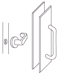 Figure 4.1.6.7: Examples of Accessible Hardware. Design criteria for examples of accessible hardware. Shows a lever type handle and a D-pull handle.