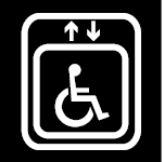 Figure 4.4.7.2e: Pictograms. Design criteria for pictograms. Shows an international pictograms indicating an accessilble elevator or lift, showing the Universal Symbol of Accessibility within an elevator or lift car, with an up and down arrow above. Dimensions and other criteria are stated within the design requirement text.
